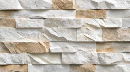 Poster - Textured cream and white brick wall with layered stone design ideal for interior decor and renovation backgrounds