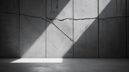 Poster - cracked concrete wall background with dramatic light highlighting architectural imperfections and st