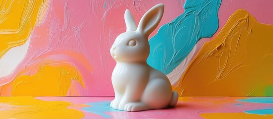 Aufkleber - Easter celebration decor featuring a white chocolate bunny against a colorful abstract background
