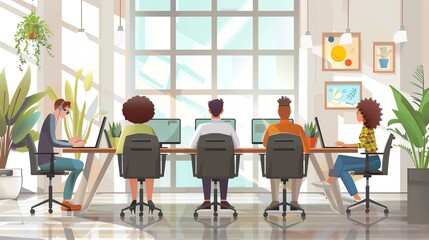Poster - A cartoon illustration of a modern office.