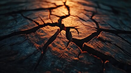 Poster - Cracked Textured Wooden Surface with Dramatic Lighting and Deep Shadows
