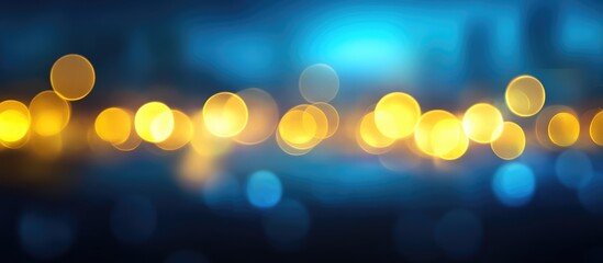 Aufkleber - Abstract defocused background featuring shimmering golden and blue bokeh lights creating a dreamy and atmospheric effect.
