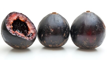 Poster - Black sapote Diospyros nigra fruit showcasing its round shape and chocolate-like flesh on a clean background for culinary and health uses.