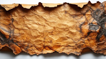 Poster - Burned edge of vintage kraft paper with textures and creases on white background ideal for artistic or celebration themed designs