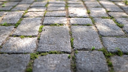 Aufkleber - Weathered stone pavement surface featuring moss growth and natural texture elements.