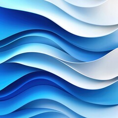Poster - Abstract Waves in Blue and White Tones, Flowing Design for Creative Backgrounds