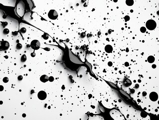 Poster - Abstract Black Ink Blots on White Canvas Creating Dynamic Visual Contrast and Texture
