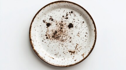 Aufkleber - Stained ceramic plate with remnants of food isolated on a clean white background for culinary or cleaning themes