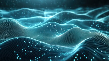 Fototapete - Abstract representation of waves with glowing particles, suggesting technology and digital concepts.
