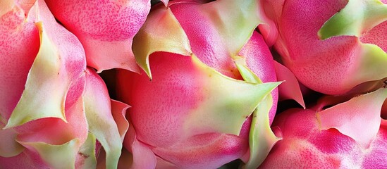 Poster - vibrant close-up of fresh dragonfruit showing its striking pink and green skin details ideal for foo
