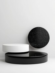 Aufkleber - Geometric Minimalist Design with Black and White Circular Objects on a Wall