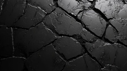 Poster - Black cracked concrete texture background for design and architectural applications showcasing deterioration and distress.