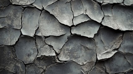 Poster - Textured surface of a weathered cracked brick wall highlighting unique patterns and details suitable for backgrounds and artistic projects.