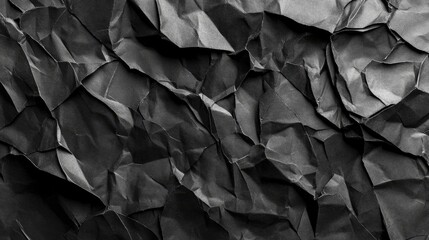 Poster - Crumpled black paper texture background for design and creative projects with a recycled and vintage aesthetic