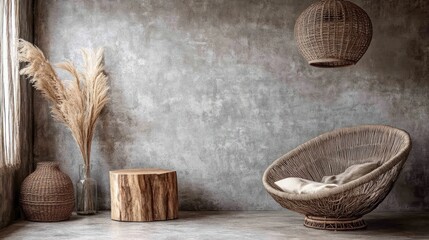 Aufkleber - A cozy, minimalist interior featuring natural materials and warm tones.