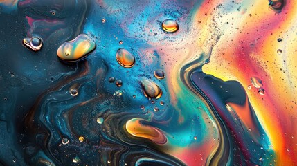 Aufkleber - Colorful abstract texture of oil spills creating a mesmerizing blend of vibrant hues and swirling patterns suitable for artistic backgrounds.