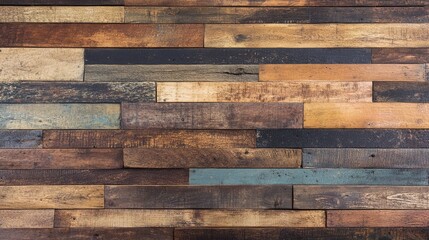 Poster - Rustic weathered wood wall texture with rich colors and varying finishes ideal for background or design projects.