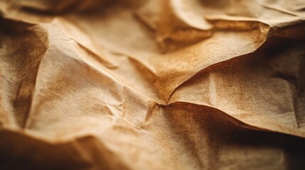Poster - Brown craft paper texture close up showing intricate folds and creases for background or artistic design purposes