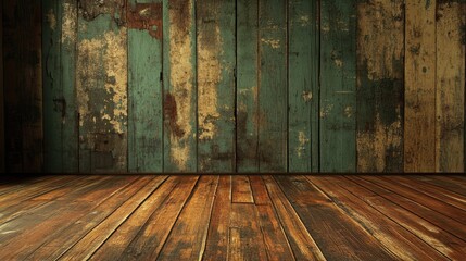 Aufkleber - Vintage weathered wooden wall and floor texture for rustic interior design backgrounds and artistic projects