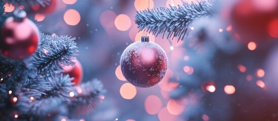Poster - Beautifully detailed close-up of Christmas ornaments and decorative lights on a festive tree creating a warm holiday atmosphere.