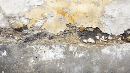 Aufkleber - Weathered concrete wall with textured dirt and mud stones showcasing a blend of natural and industrial decay elements.