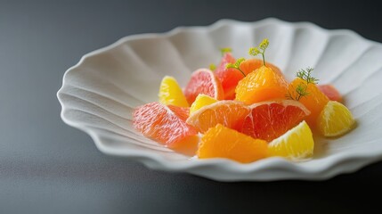 Aufkleber - Colorful citrus fruit medley featuring orange grapefruit and lemon arranged elegantly on a decorative plate for a fresh and vibrant presentation