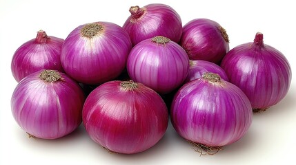 Aufkleber - Freshly harvested Welsh onions displayed against a clean white background showcasing vibrant purple colors and smooth glossy textures.