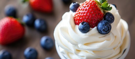 Aufkleber - Patriotic dessert with whipped cream topped with strawberries and blueberries perfect for festive celebrations