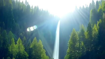 Aufkleber - Majestic waterfall cascading through lush green forest in a serene natural landscape