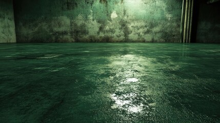 Aufkleber - Worn green cement floor texture with reflective surface and weathered walls for industrial or urban design use