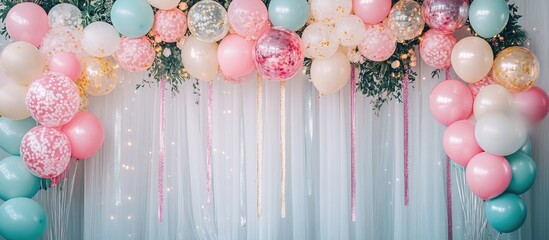 Poster - Colorful balloon decorations for a festive gathering creating a cheerful atmosphere for celebrations and events
