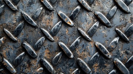 Aufkleber - Worn black metal plate texture with a diamond pattern revealing rust and dirt for industrial or vintage design backgrounds