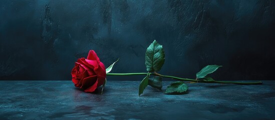 Aufkleber - Elegant single red rose on dark background ideal for Valentine's Day romantic greeting card minimalist design with vacant space for text