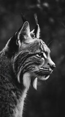 Aufkleber - A close-up profile of a lynx in black and white, showcasing its features and expression.