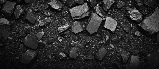 Poster - textured dark gravel background with variously sized stones providing a natural earthy aesthetic for