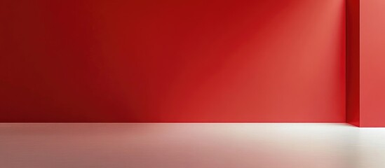 Poster - minimalist empty space with white surface and vibrant red wall ideal for design mockups or artistic 