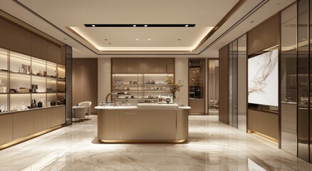 Aufkleber - Modern retail space showcasing elegant displays and a welcoming atmosphere.