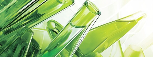 Poster - A collection of green laboratory glassware, symbolizing scientific research and experimentation.