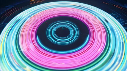 Poster - circular patterns of colorful light create an abstract visual display in a dark setting