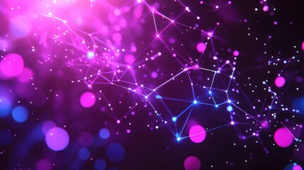 Fototapete - Abstract design featuring colorful connections and glowing dots against a dark background.