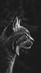 Aufkleber - A black and white profile of a lynx, showcasing its distinct features and expression.