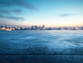 Poster - A blurred cityscape at dusk with a focus on a textured foreground.