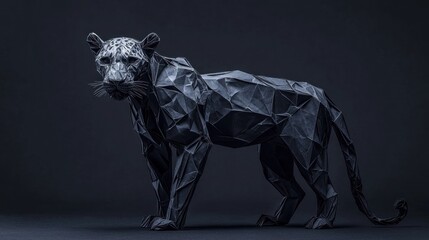 Poster - A geometric black paper sculpture of a jaguar, showcasing artistic design and craftsmanship.