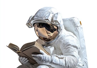 Poster - An astronaut reading a book, symbolizing exploration and knowledge in space.
