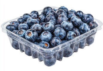 Poster - A clear plastic container filled with fresh blueberries, showcasing their rich color and texture.