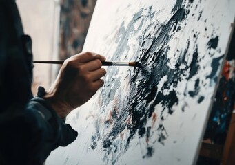 Poster - An artist painting abstract textures on a canvas with a brush.
