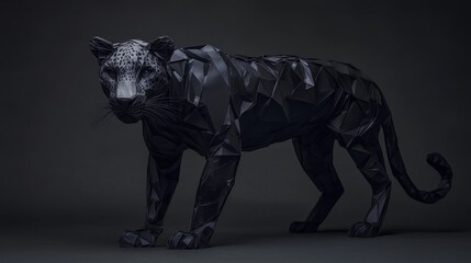 Aufkleber - A stylized black paper sculpture of a leopard, showcasing geometric design and artistry.