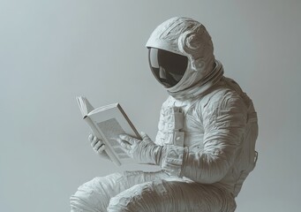 Poster - An astronaut in a spacesuit reading a book, blending science with leisure.