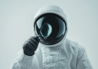 Poster - An astronaut holding a magnifying glass, symbolizing exploration and inquiry.