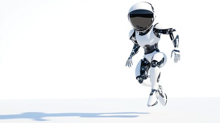 Leinwandbilder - A futuristic robot figure in a dynamic running pose on a minimalist background.